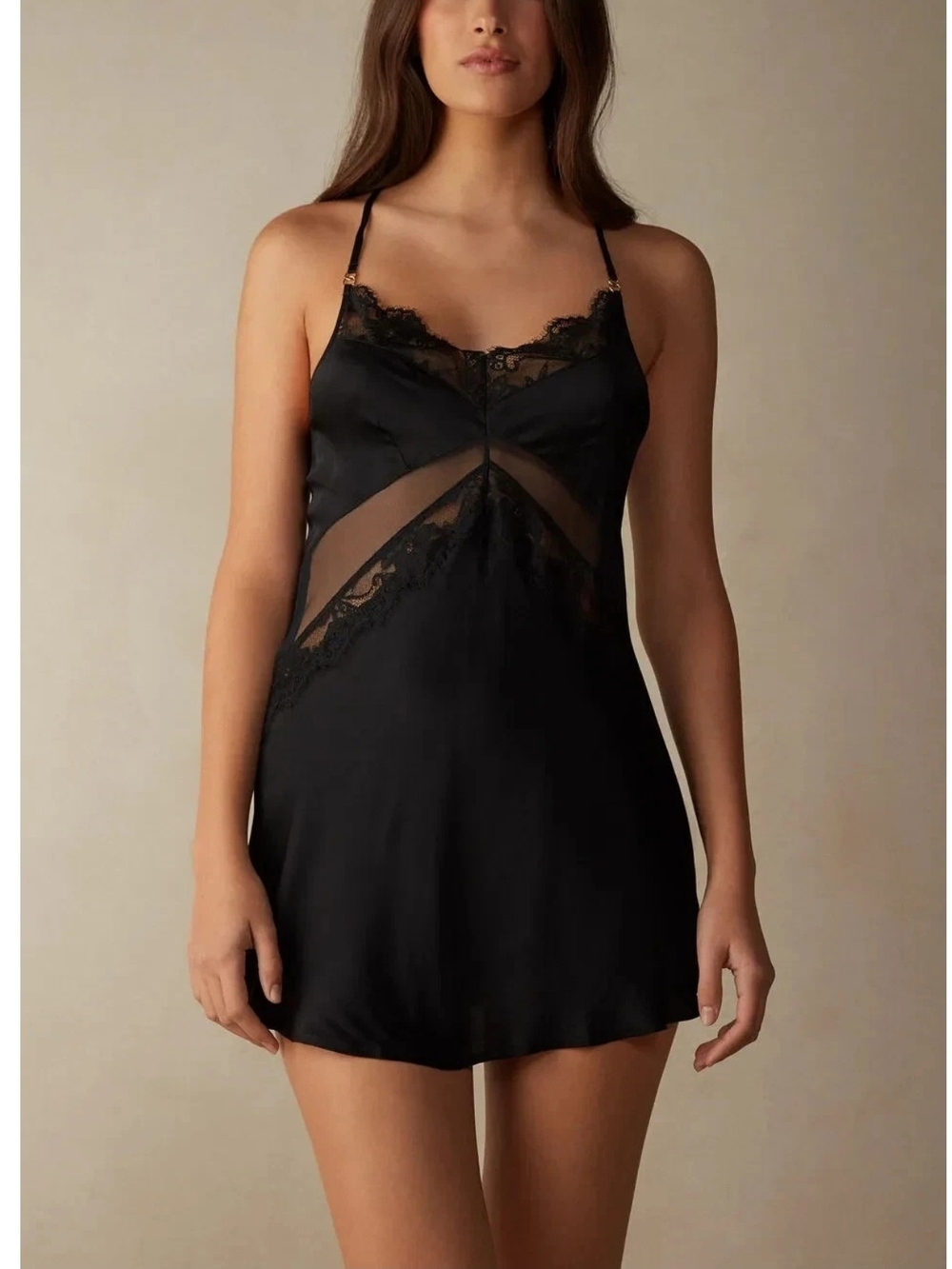 Intimissimi Black Lace Full Slip Chemise Adjustable Straps Women’s Size S